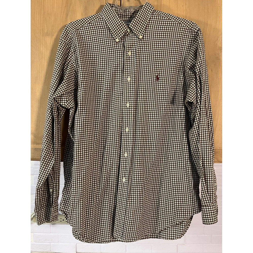 Ralph Lauren Button Down Shirt Mens XL Brown Gingham Classic Fit